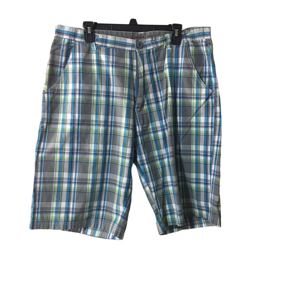 ROADBLOCK GREY/WHITE/BLUE PLAID SHORTS SIZE 38